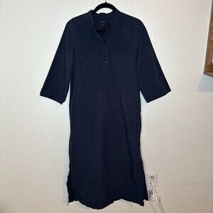 COS Collection Of Style Popover Shirt Dress Navy Blue Cotton 3/4 Sleeve Size 4